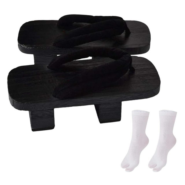 Zuecos de madera japoneses Zapatos japoneses Geta Sandalias de ducha Chanclas tradicionales Hombres Negro jinwen Zapatillas tipo zueco