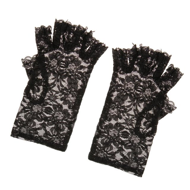 Boda fiesta encaje flor medio guante fiesta accesorios señora guante disfraz Negro Yuyangstore Accesorio nupcial de los guantes del cordón