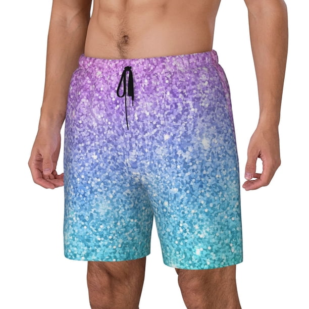 Balery Multicolor Glitter Bañador para hombre, shorts de playa de secado rápido con entrepierna y forro de compresión-Large