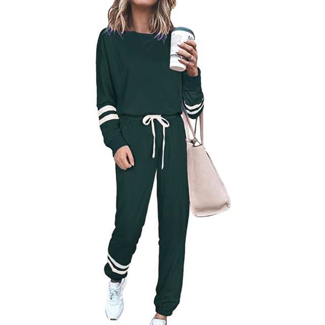 Pntutb, traje informal para mujer, pantalones largos con cordón de dos piezas, jersey de cuello redondo, conjuntos de retazos de manga larga Pntutb Pntutb-6178