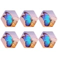 thumbnail image 2 of Lsque Morpho butterfly and dandelion Pattern 4" Drink Coasters Set of 6, Leather Absorbent Coasters, Table Coaster Set Decorative Coffee Cup Coasters Housewarming Gift,Hexagon, 2 of 7