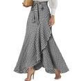 thumbnail image 2 of Womens Skirts High Waisted Casual Plaid Maxi Line Irregular Ruffle Hem Fishtail Long Black Skirt L, 2 of 5
