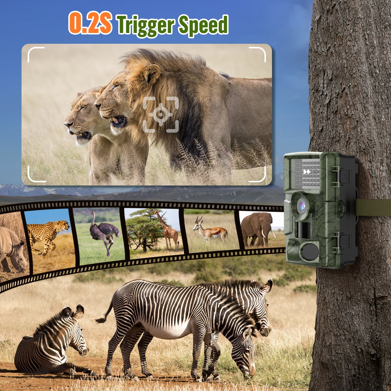 BEBANG WiFi Trail Camera with 64GB SD Card, 60MP 4K Hunting Camera, 120° Wide-Angle Night Vision Game Camera for Deer Scouting, 24/7 Wildlife Monitoring & Home Security