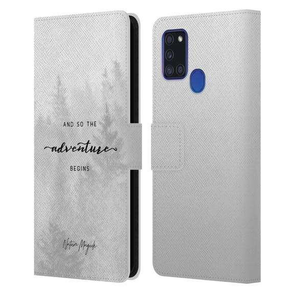 Head Case Designs Officially Licensed Nature Magick So The Adventure Begins Quote Black And White Forest Leather Book Case Compatible with Samsung Galaxy A21s (2020)