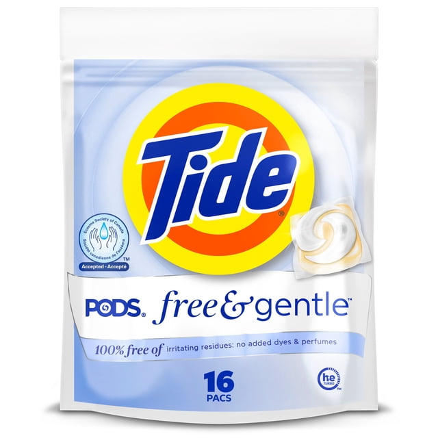 Tide Capsules de Lessive PODS Free & Gentle, Lessive Tide PODS, Dosettes de Lessive, Capsules de Lessive, Lot de 16
