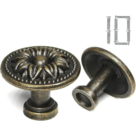 Bronze Cabinet Knobs For Drawer Dresser, 10 Pack Sunflower Antique Brass Knobs For Bathroom Kitchen Cabinet