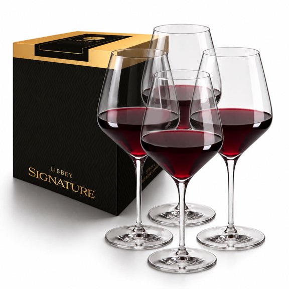 Libbey Signature Greenwich Wine Glass Gift Set, 24 Oz Angular Red Wine Glasses Set of 4 with Pulled Stem, Stemware Glasses for Cocktails, and More