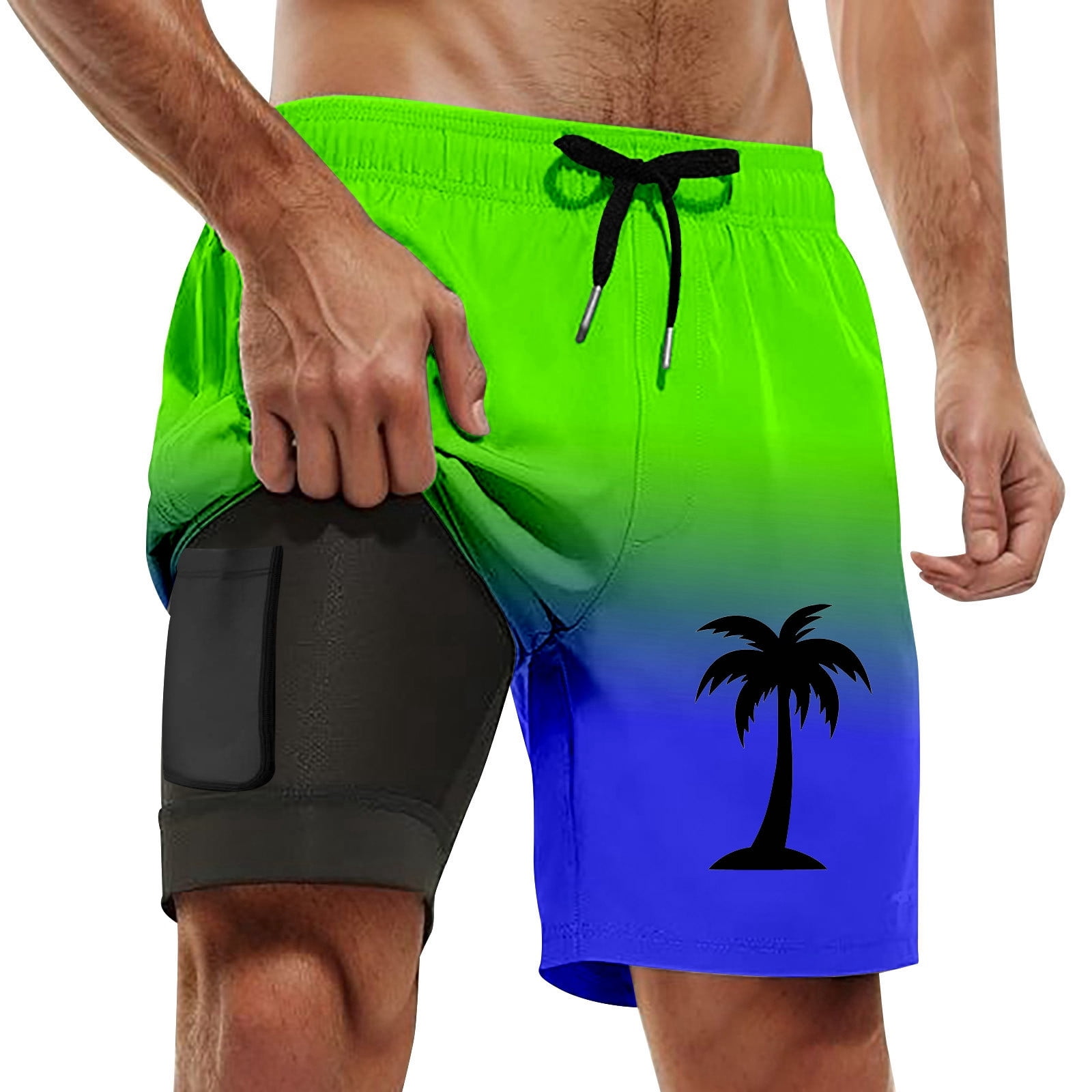 Boys Swim Trunks Animal Print Short Sleeved T Shirt Capybara Mental State Beach Vacation Clothes for Men,Green,5XL
