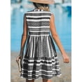 thumbnail image 3 of Cupshe Women's V Neck Beach Dress Ruffle A Line Geometric Pattern Striped Mini Summer Dresses, Size XS-XL, 3 of 6