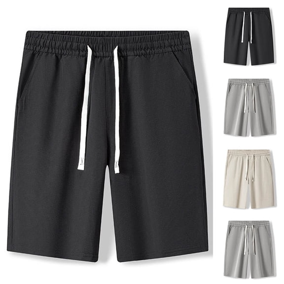 Jinhomg Men's Sleep Shorts with Pockets Cotton Cozy Lounge Pajamas Bottoms Drawstring Wasit Soft Comfy Loungewear Black,L