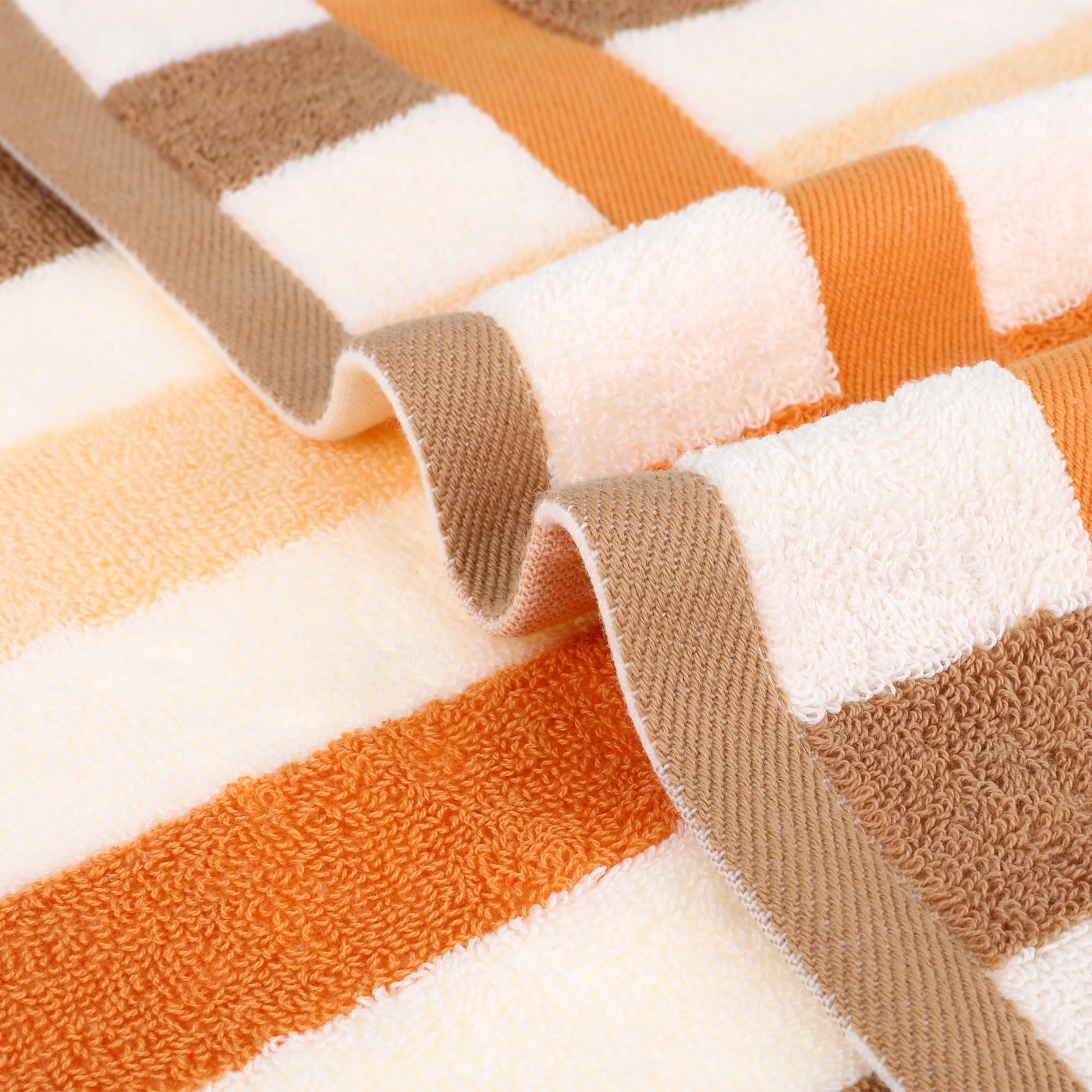 Unique Bargains Hand Towels Set of 4 Striped Cotton Brown Yellow/Blue Orange 13" x 29"