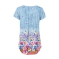 thumbnail image 4 of Brilliant Women Fashion V- Neck Floral Printed Tunic Tops Buttons Short Sleeve T-shirt, 4 of 7