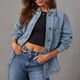 thumbnail image 3 of Chaqueta vaquera de manga larga sin capucha y abrigos de mezclilla de color liso para mujer Chaqueta vaquera de manga larga con botones y bolsillo Abrigo superior para mujer, 3 of 6