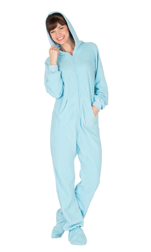 Footed Pajamas - Footed Pajamas - Baby Blue Adult Hoodie Onesie ...