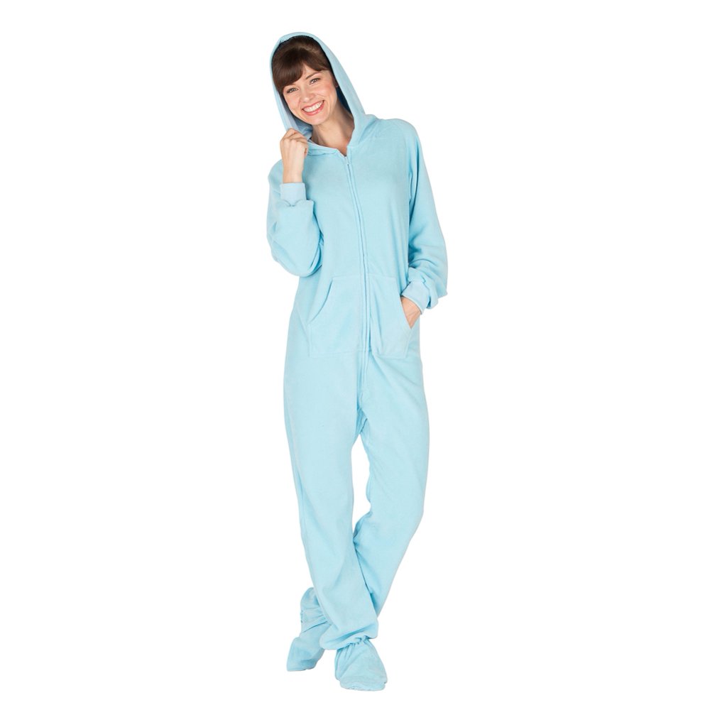 Footed Pajamas Footed Pajamas Baby Blue Adult Hoodie Onesie