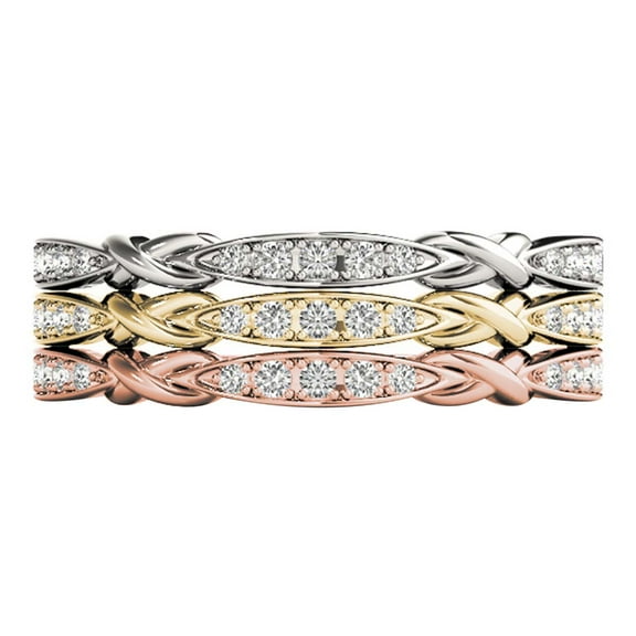 Mauli Jewels Engagement Rings for Women 0.21 Carat Tri-Color Diamond Handmade Wedding prong 10K Gold