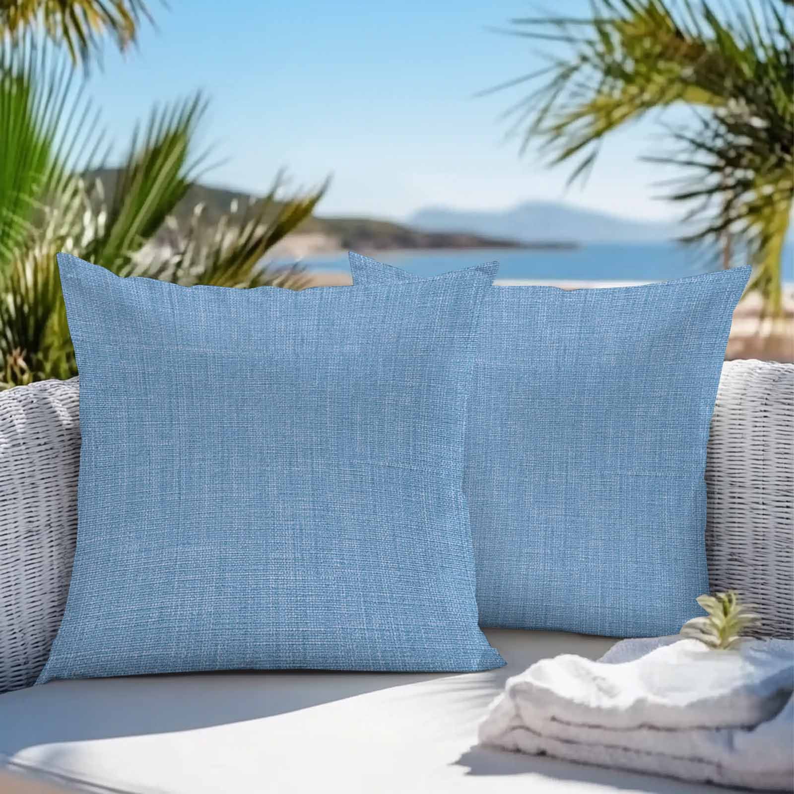 Blue Throw Pillow Covers 20x20 Inch Set of 2, Farmhouse Burlap Solid Blue Color Modern Linen Texture Waterproof Outdoor Pillow Covers, Decorative Cushion Pillowcases for Couch, Sofa, Bed, Patio