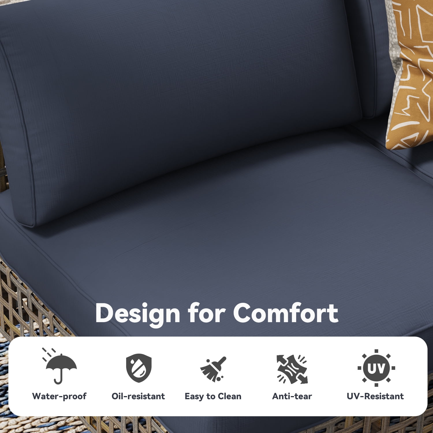 YODOLLA 7-Piece Patio Furniture Set with Tea Table, Rattan Wicker Outdoor Sectional Furniture Sofa Conversation Set, Dark Brown Rattan&Dark Grey Cushions