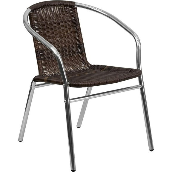 Wubio Commercial Aluminum and Dark Brown Rattan Indoor-Outdoor Restaurant Stack Chair