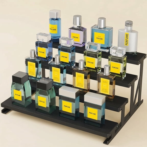 Norcho 13.9 Inch 4-Tier Wooden Cologne Organizer for Men, Perfume and Skincare Display Shelf, Black, 1-Pack