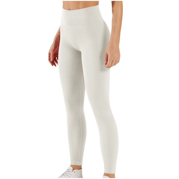 QATAINLAV Leggings for Women, Womens High Waist Leggings Workout Casual Solid Color Tummy Control Yoga Pants Elastic Seamless Sport Tights Best Sales Today White L