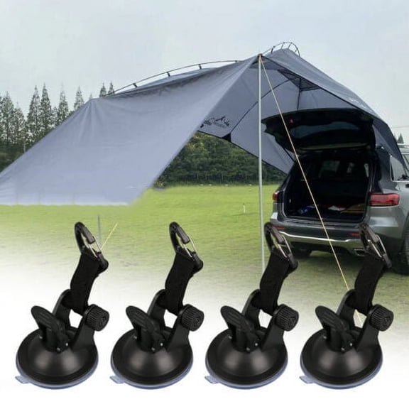 4PCS Heavy Duty Suction Cup Anchor Tie Downs w/Hooks Lock Car Awning Camping