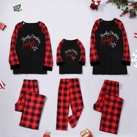 

jsaierl Family Matching Christmas Pajamas Cartoon Tops with Plaid Pants Suit Sleepwear Elk Loungewear Sets for Kids Teens Adults