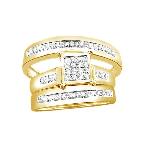 AFFY White Natural Diamond Engagement & Wedding Trio Band Ring Set In 10k Yellow Gold (0.33 Cttw)