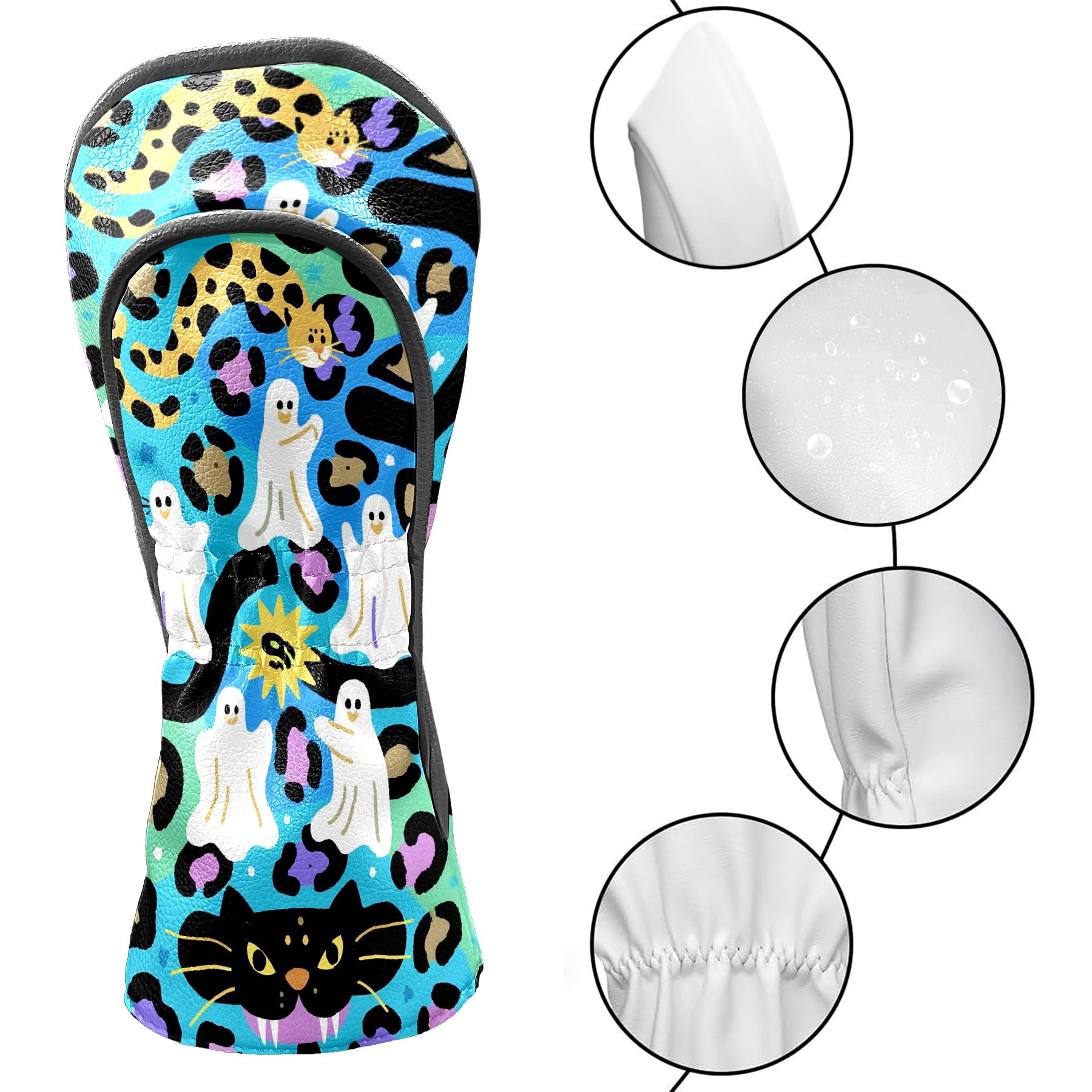 Golf Club Head Covers - Beige Butterfly Design, Waterproof, Velvet Lining, Fits Driver/Hybrid/Putter, Gift for Men & Women