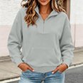 thumbnail image 2 of Vynhevius Women Mock Neck Sweatshirt Half Zip Long Sleeve Loose Casual Pullover Top With Pocket, 2 of 8