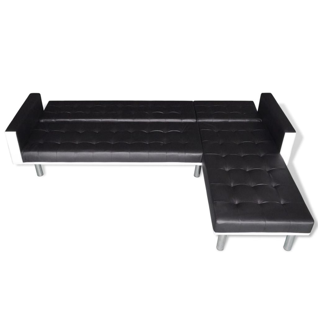 Kepooman Modern L-Shaped Artificial Leather Convertible Sectional Sofa Bed for Living Room, Black Kepooman Modern L-Shaped Artificial Leather Convertible Sectional Sofa Bed for Living Room, Black