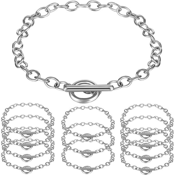 12 piezas de pulseras de cadena de aleación de metal chapado en eslabones con cierres de palanca OT para hombres y mujeres, joyería minimalista, fabricación de pulseras (plata) MFZFUKR PTL181-2