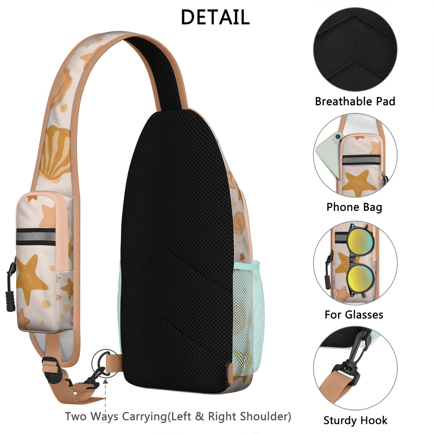 Chest Bag Crossbody Shoulder Bag Crossbody Shoulder BagCrossbody Sling Bag for Men Women Travelers Starfish
