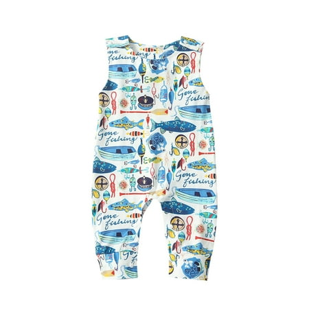 

EYIIYE Baby Girls Boys Romper Sea/Camping Elements Sleeveless Jumpsuits