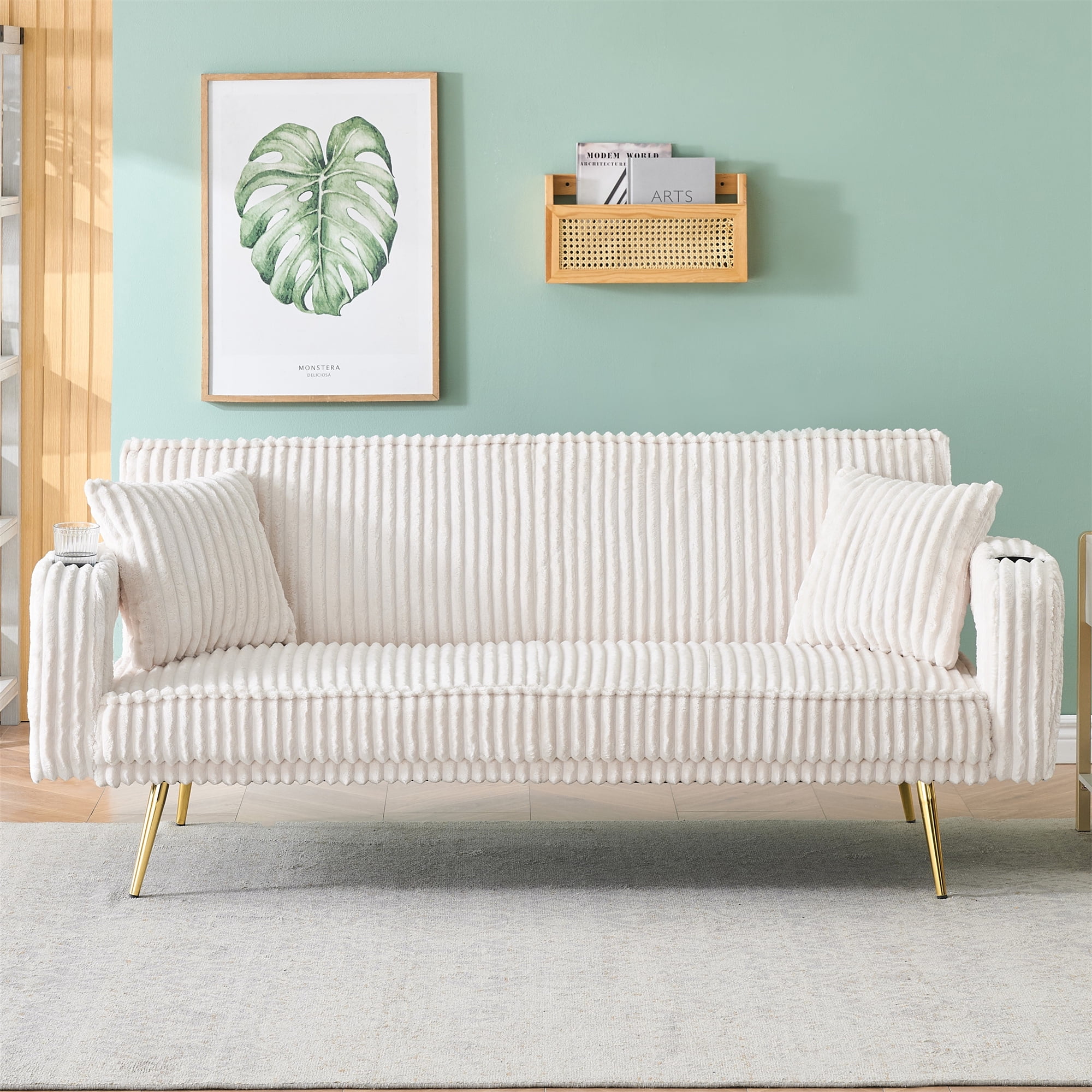 Aukfa Corduroy Futon Convertible Sofa Bed, Beige