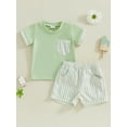 thumbnail image 4 of Baby Toddler Boy Shorts Clothing Set 6 12 18 24 Months 2T 3T Round Neck Short Sleeve T-shirt Striped Elastic Waist Shorts 2 Pcs Summer Outfit, 4 of 9
