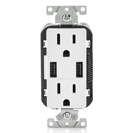 Leviton R02-T5632-0BW 15 Amp White USB & Receptacle Combination Outlet