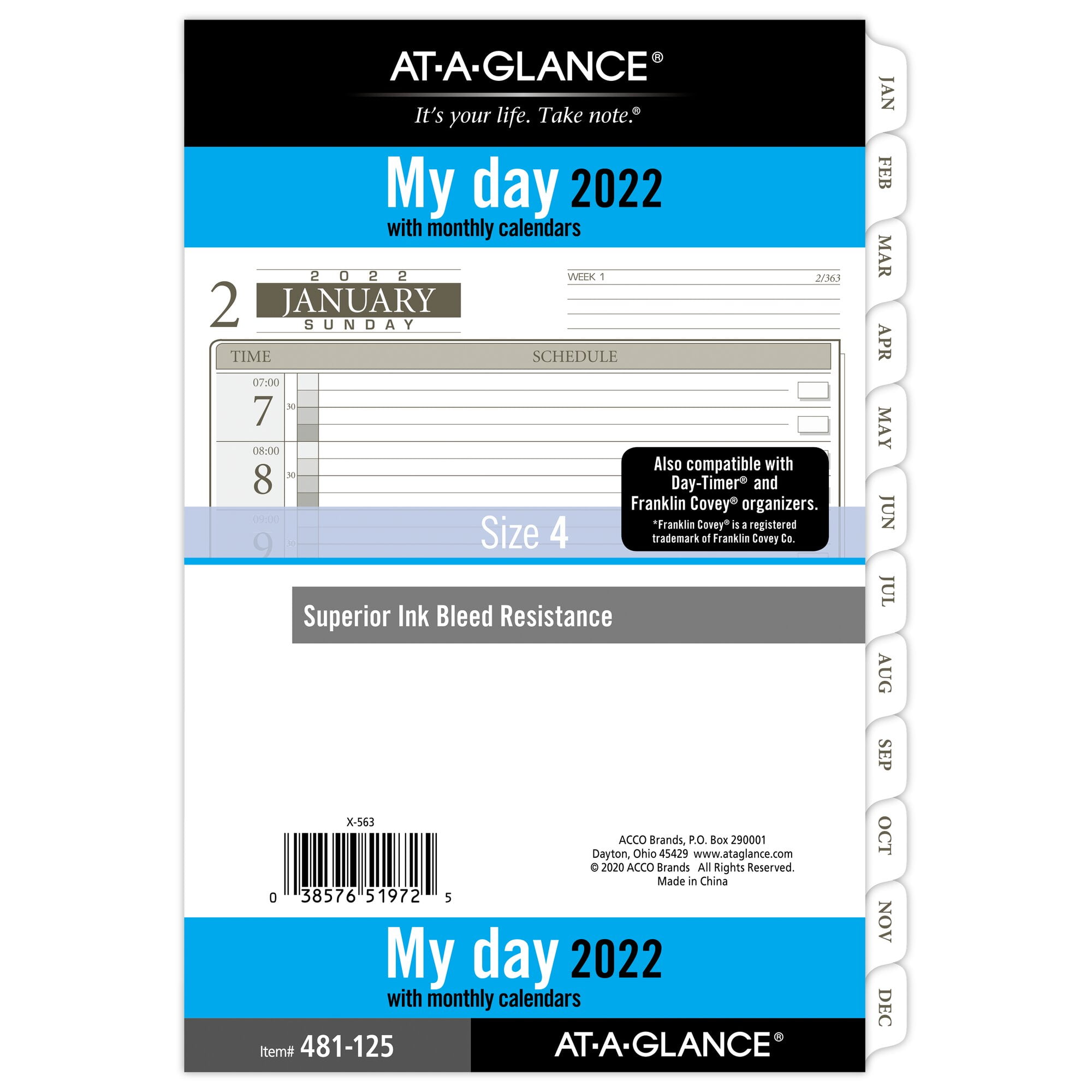 AT-A-GLANCE One Page Per Day Daily Planner Refill, Desk Size, 5 1/2' x 8 1/2', January 2022 to December 2022 - 481-125-22