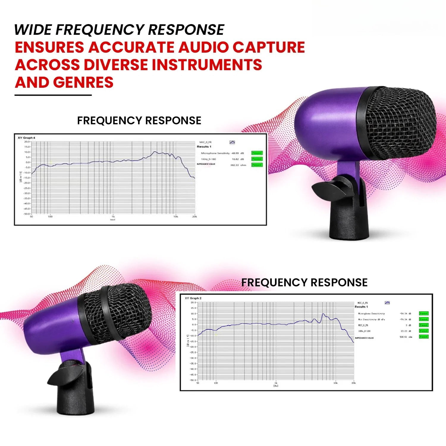 Bass Microphone, Portable Microphone, Clip-on Microphone, with Desktop Stand and XLR Interface, Suitable for Recording Studios and Concerts