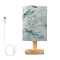 thumbnail image 2 of Lamp Printed Gifts Table Lamp USB Bedside Desk Nightstand Lamp Wood Base for Bedroom Living Room Office Desk College Dorm Delicate Dragonflies Pattern, 2 of 7