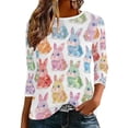 thumbnail image 2 of 3/4 Sleeve T Shirts for Women Cotton Oversized Crewneck Easter Printed Short Sleeve Shirt Summer Casual Round Neck Plus Size Loose Comfy Three Quarter Sleeve Tee Shirt, 2 of 9