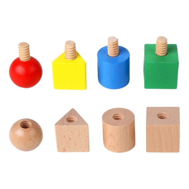 Juego de 8 Uds de tuercas y pernos de madera, clasificador de formas, juguetes de cubo, bloques de inserción, tornillo para niños y niñas, regalos de