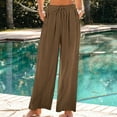 thumbnail image 2 of Ashirexll Casual Pants for Women, Wide Leg Pants Woman, Ladies Summer Comfortable Casual Pants Solid Color Mid Waist Drawstring Wide Leg Pants with Pockets, 2 of 7
