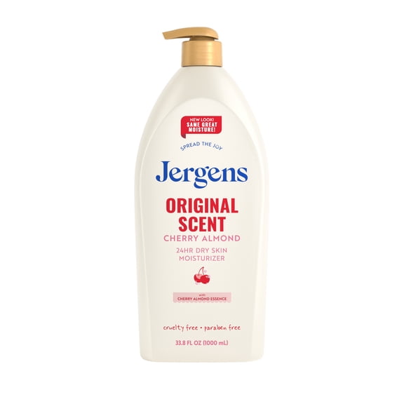 Jergens Original Scent with Cherry Almond Body Lotion Moisturizer for Dry Skin, 33.8 fl oz