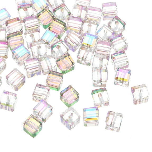 50Pcs Cube Crystal Glass Beads, 8mm Sparkle Faceted Loose Square Spacer Beads for Necklace Bracelet Earrings DIY Crafts Making (Light Brown)