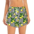 thumbnail image 2 of Balery Lemons on Striped Pantalones cortos deportivos para mujer con forro y dos bolsillos, elásticos, para entrenamiento, gimnasio, yoga-Medium, 2 of 7
