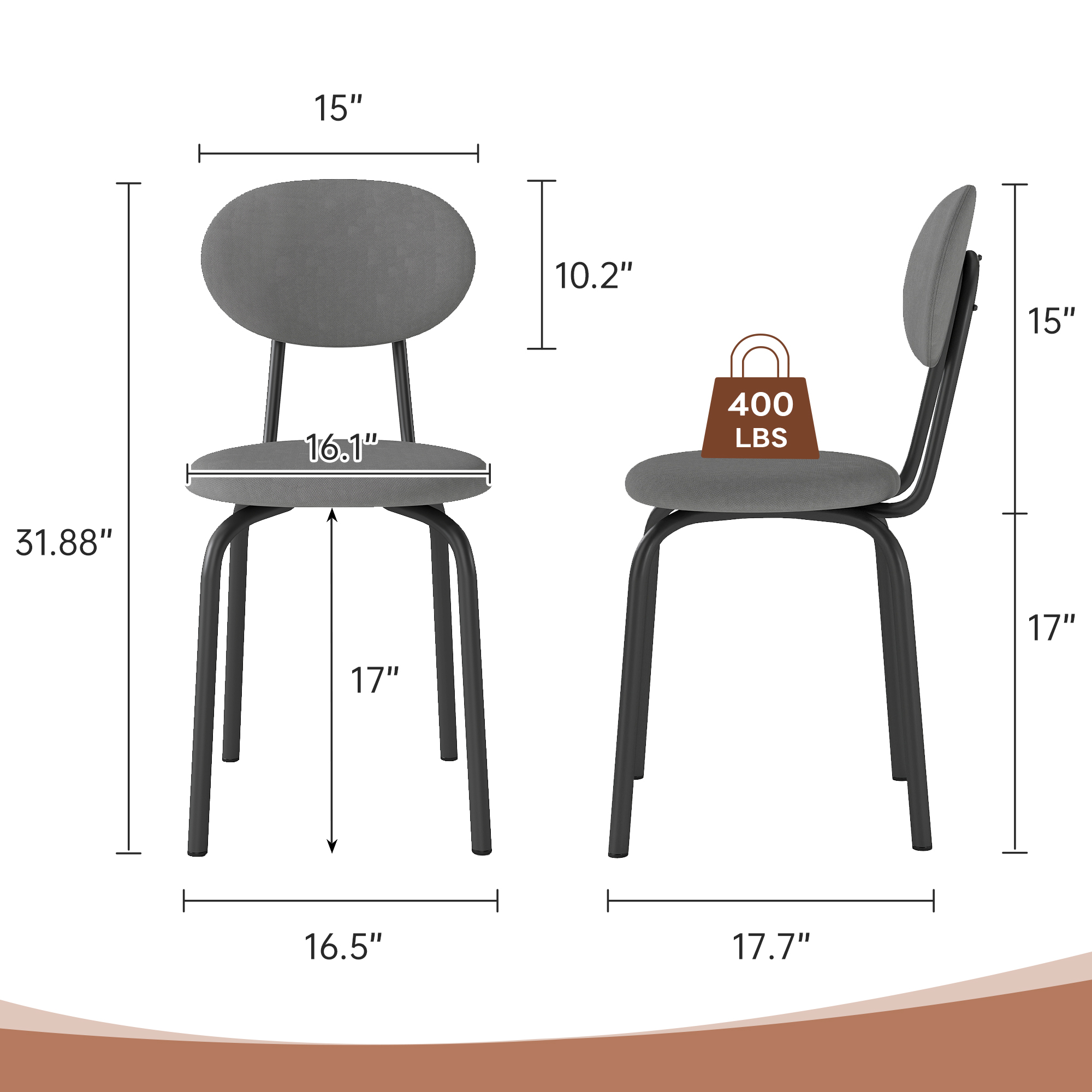 Melocadol Stackable Dining Chairs Set of 4, Modern Upholstered Dining Chairs with Comfortable Padded Seating, Steel Frame with 400 Lb. Capacity, Space Saving, for Kitchen, Dining Room, Grey