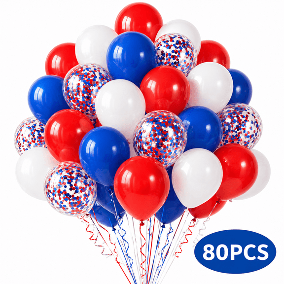 4th of July Decoration Patriotic Party Supplies Red White and Blue Decoration USA Balloons for Independence Day Memorial Day Decorations 80Pcs