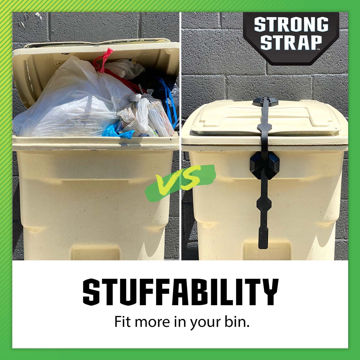 Blazer Brand Strong Strap Lid Lock for 32–96 Gallon Outdoor Garbage Cans, No Tools Required, Durable, Black, 1 Pack