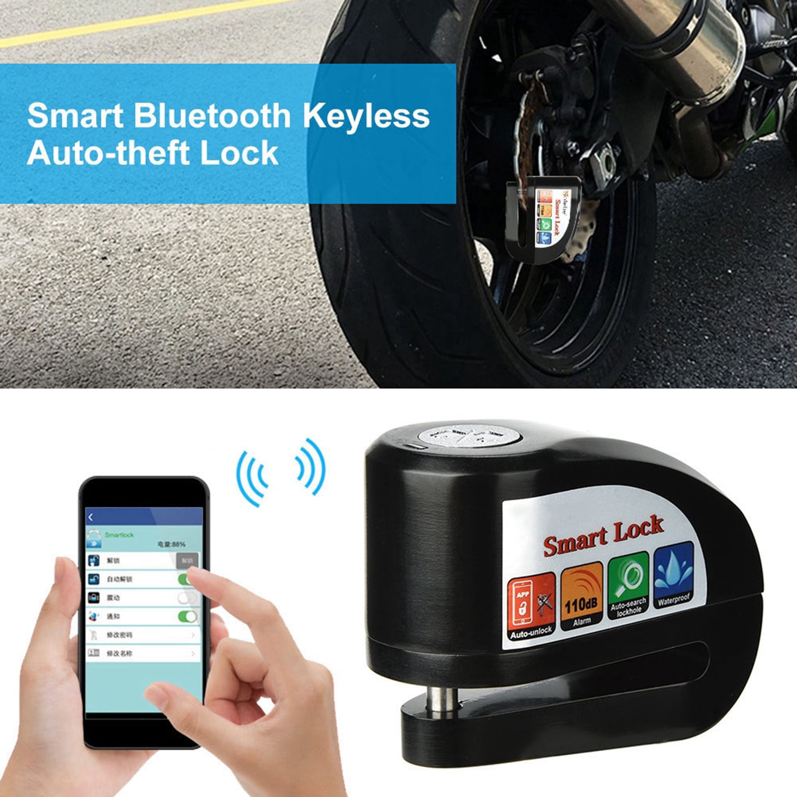 Riousery Y801 Smart Bluetooth Motorcycle and Bicycle Disc Brake Lock, Keyless Anti-Theft App Control [cite: 6]